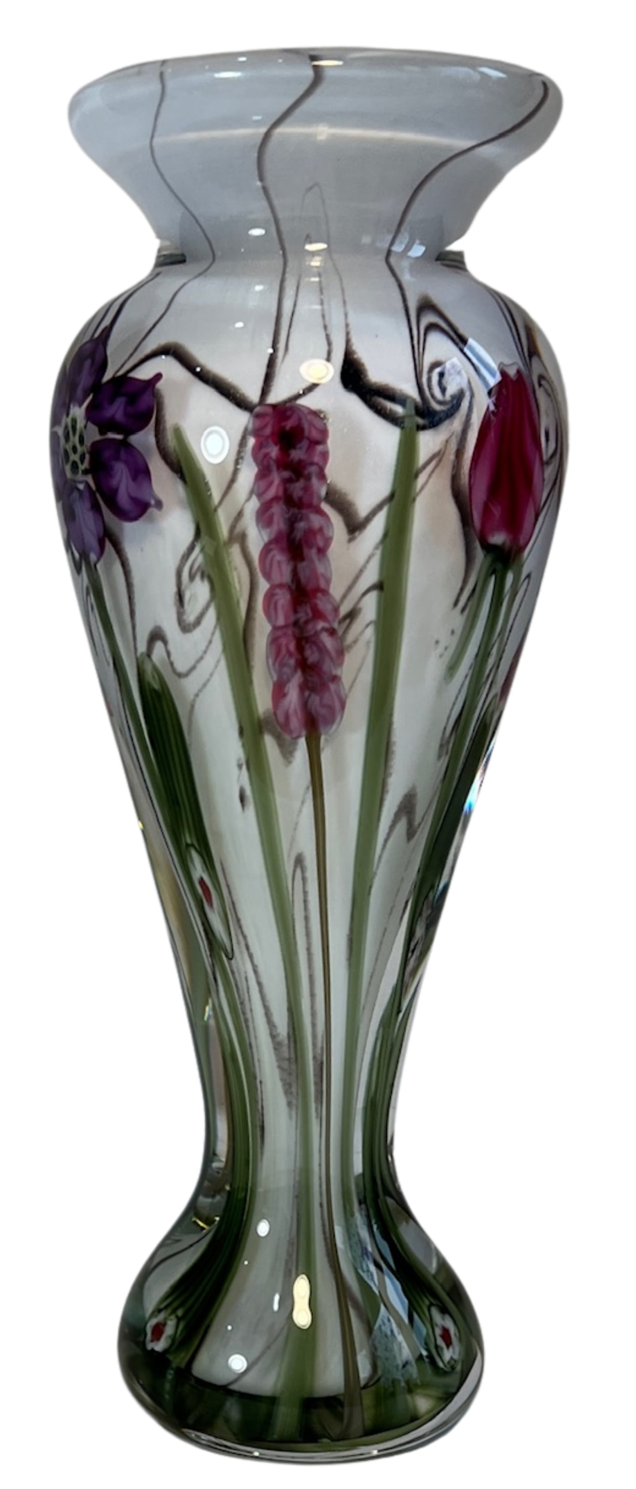 Signed Vandermark-Merritt-Smarr Glass Sv02w 7/100 Numbered Art Glass Floral Cased Art Glass Vase - 3