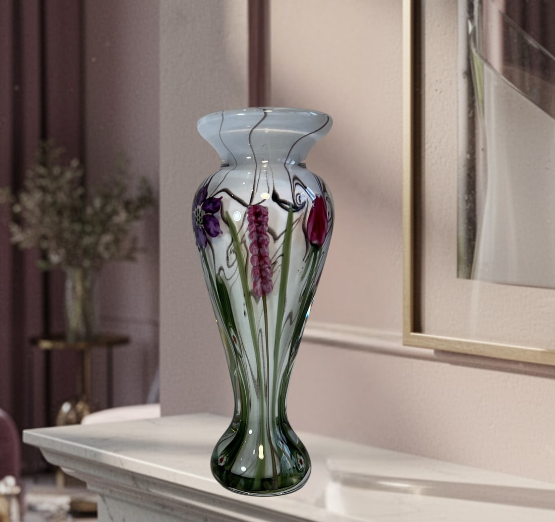 Signed Vandermark-Merritt-Smarr Glass Sv02w 7/100 Numbered Art Glass Floral Cased Art Glass Vase - 4