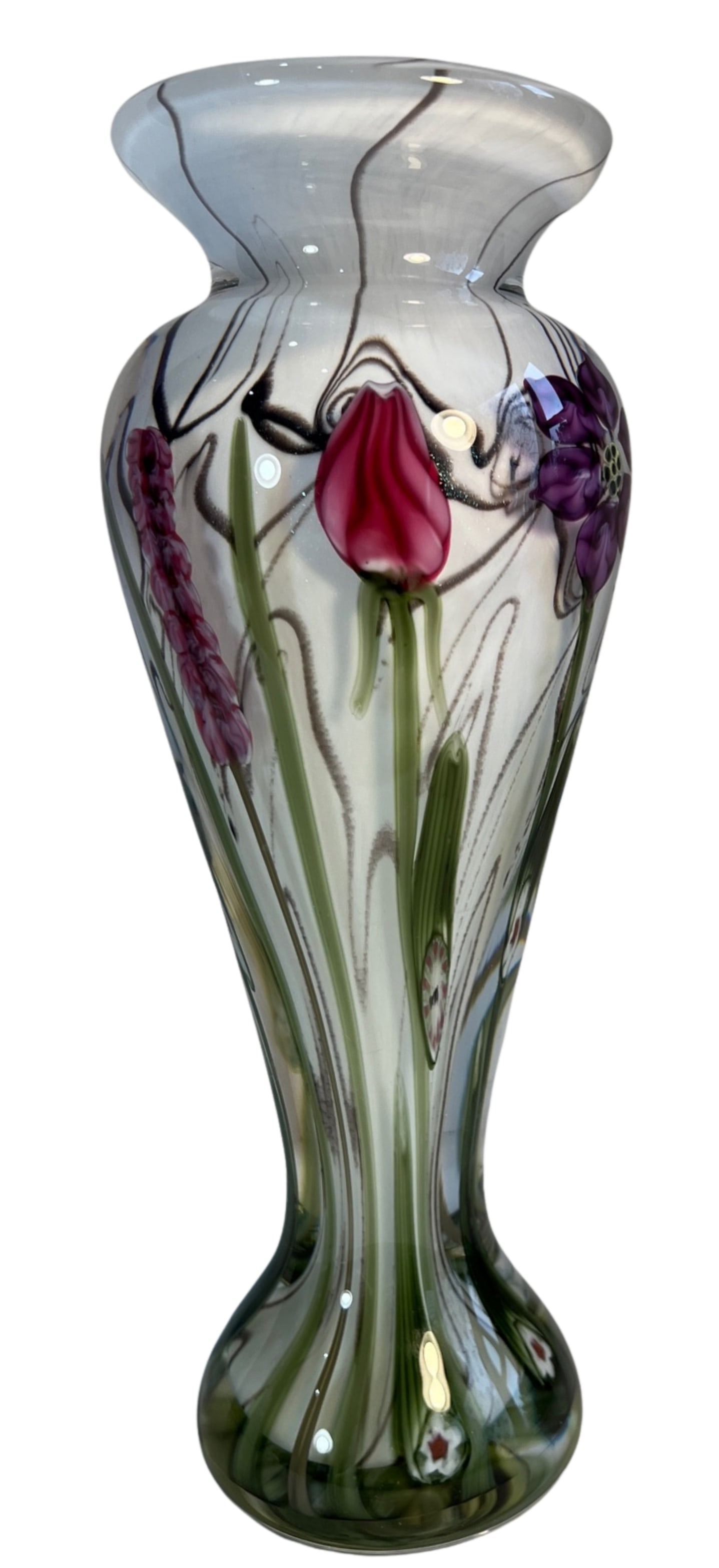 Signed Vandermark-Merritt-Smarr Glass Sv02w 7/100 Numbered Art Glass Floral Cased Art Glass Vase - 5