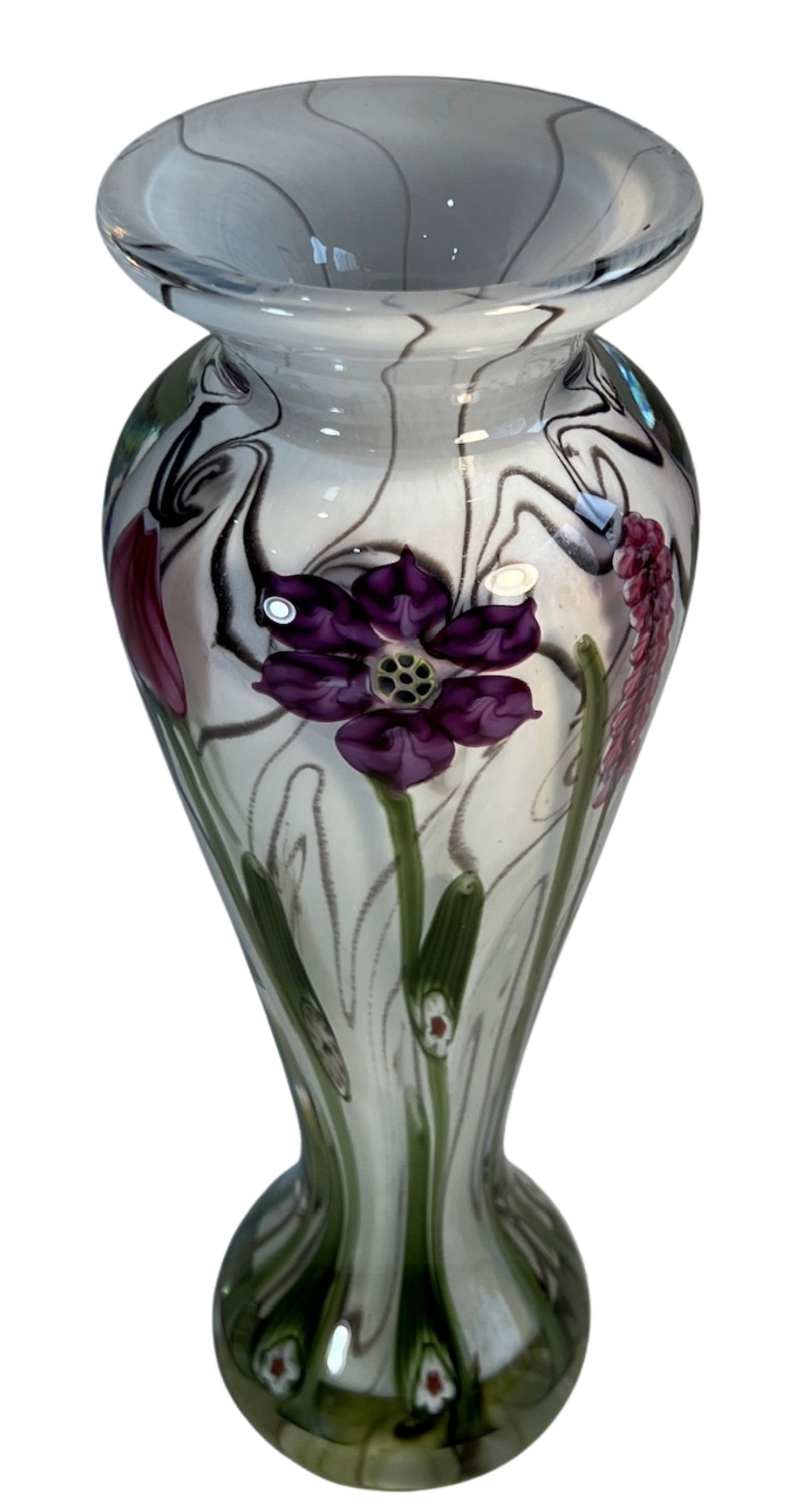 Signed Vandermark-Merritt-Smarr Glass Sv02w 7/100 Numbered Art Glass Floral Cased Art Glass Vase - 7
