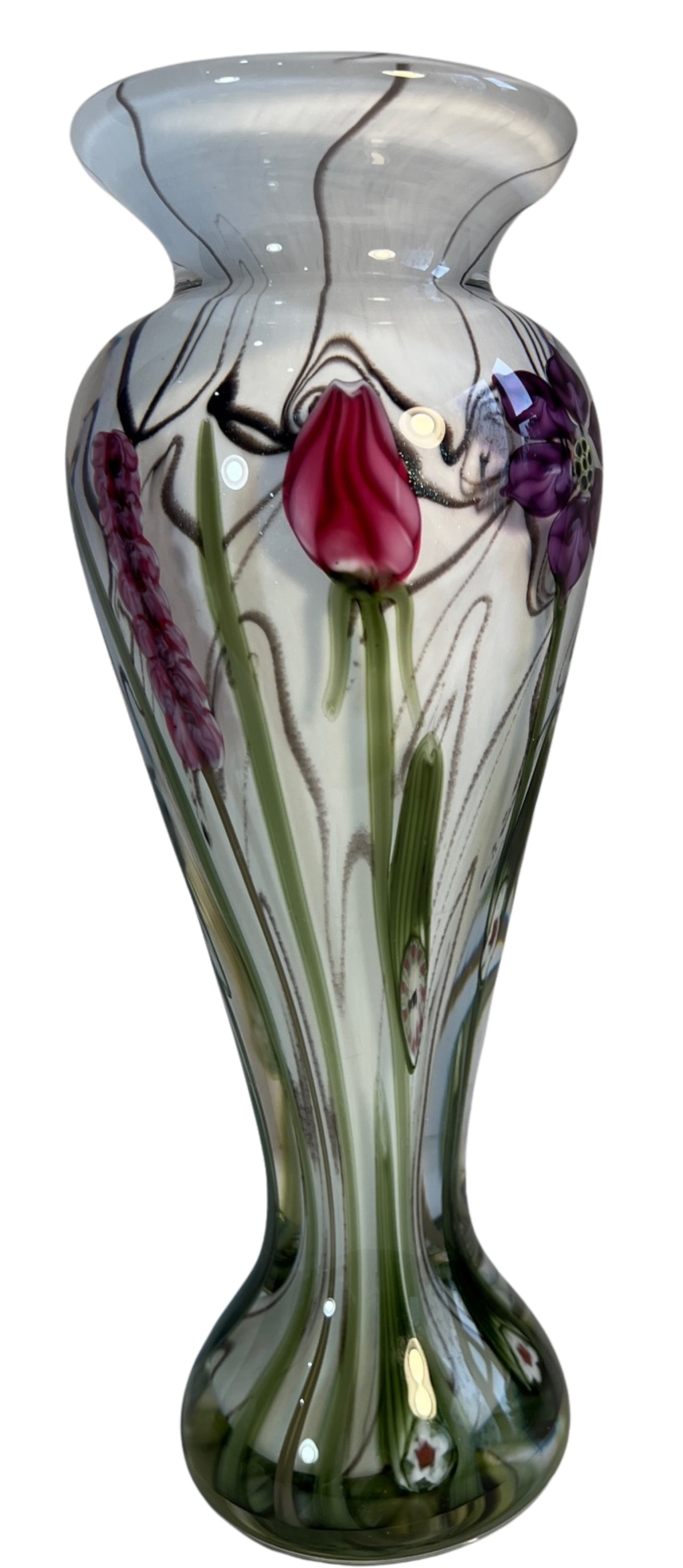 Signed Vandermark-Merritt-Smarr Glass Sv02w 7/100 Numbered Art Glass Floral Cased Art Glass Vase - 9