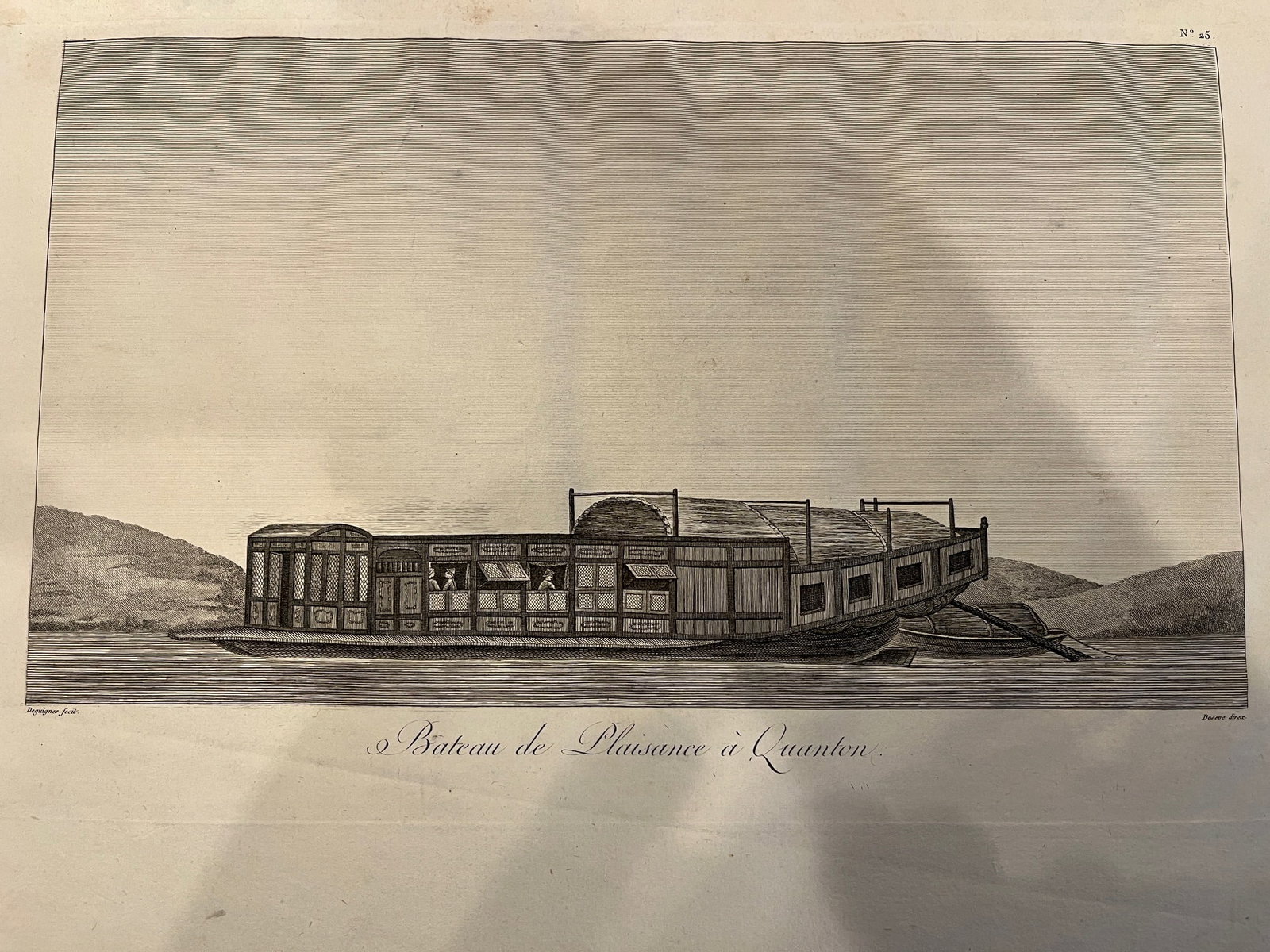 Antique 1808 De Guignes Engraving Bateau De Plaisance Canton China Boat - 2