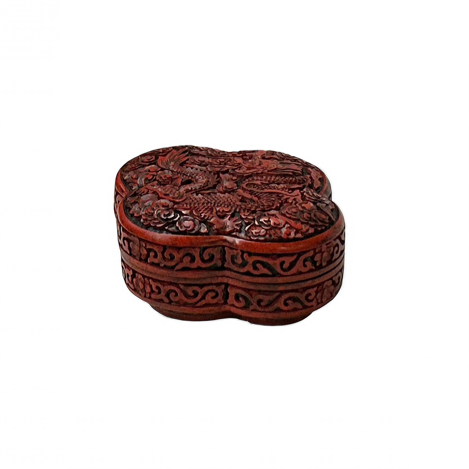 Handcrafted Vintage Chinese Red Lacquer Four Lobed Floral Accent Box - 2
