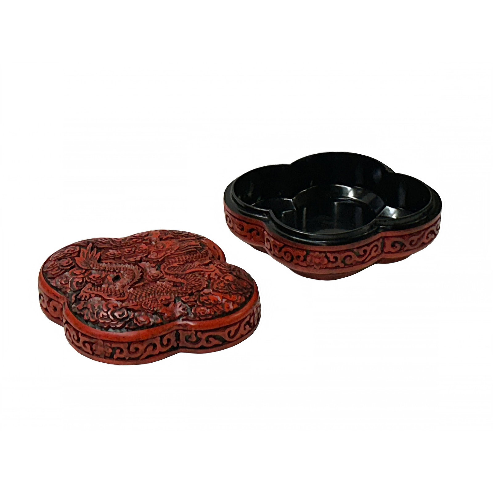 Handcrafted Vintage Chinese Red Lacquer Four Lobed Floral Accent Box - 7