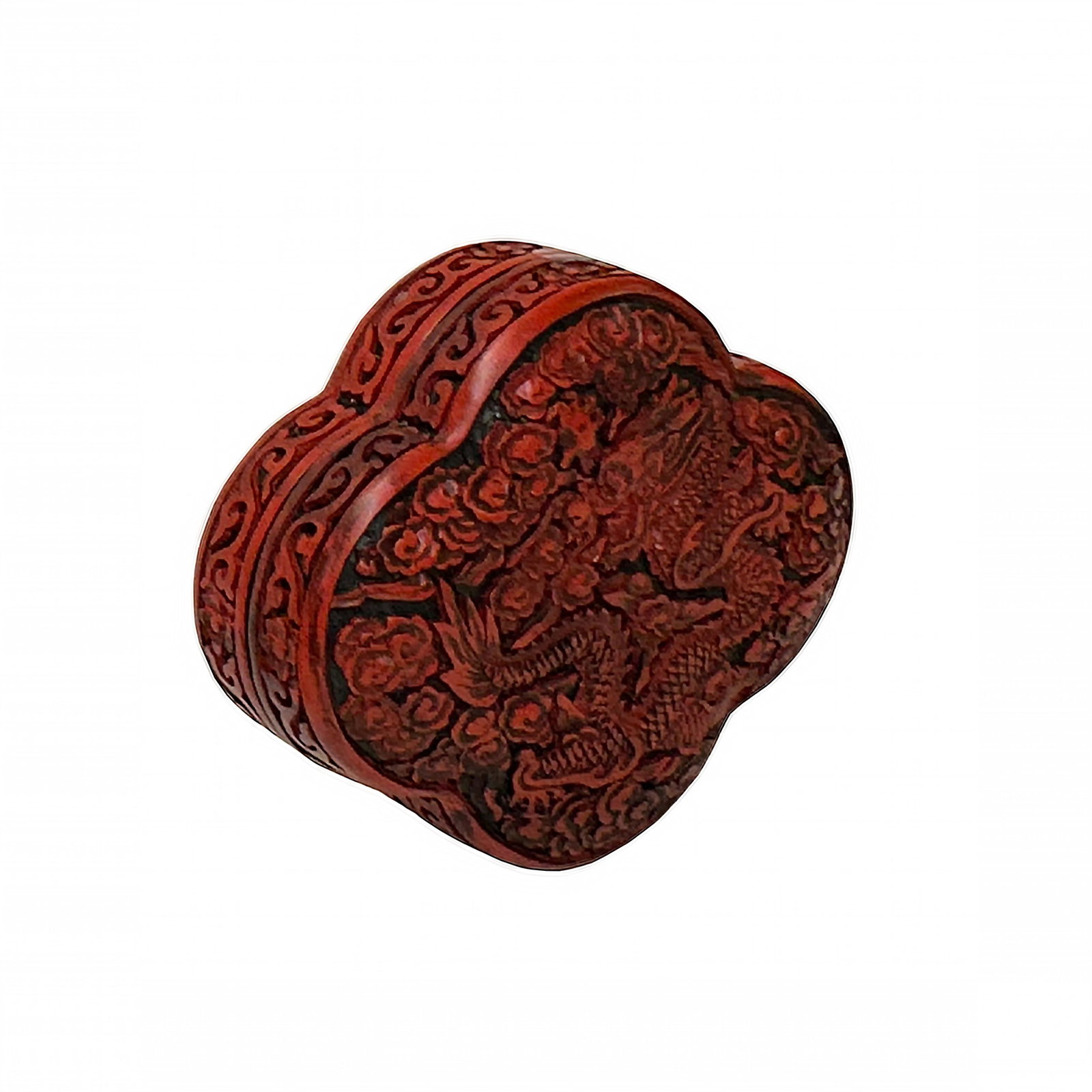 Handcrafted Vintage Chinese Red Lacquer Four Lobed Floral Accent Box - 9