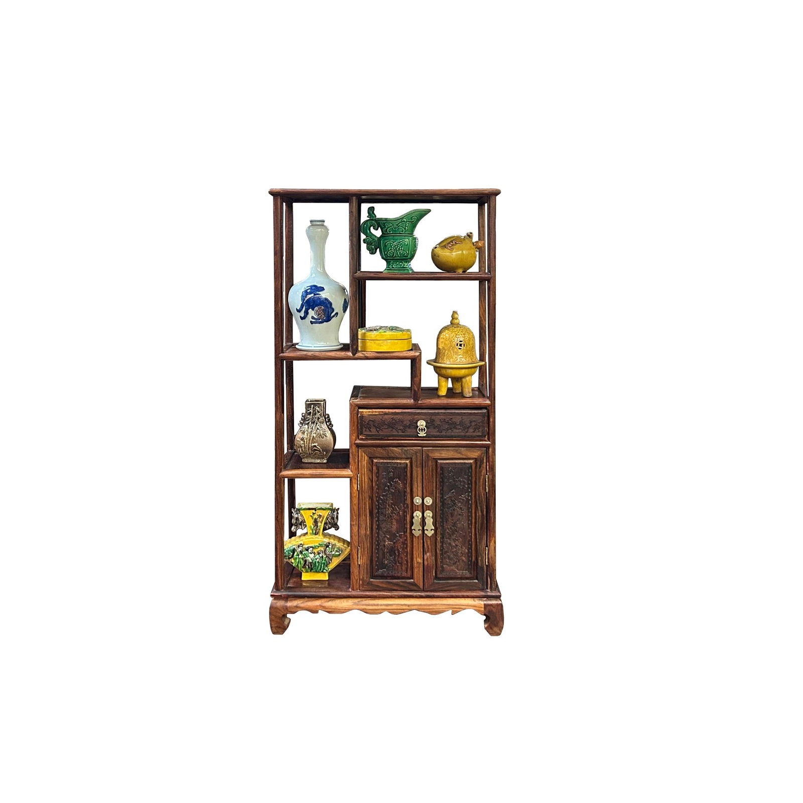 Chinese Brown Rosewood Rectangular Small Curio Display Stand - 13