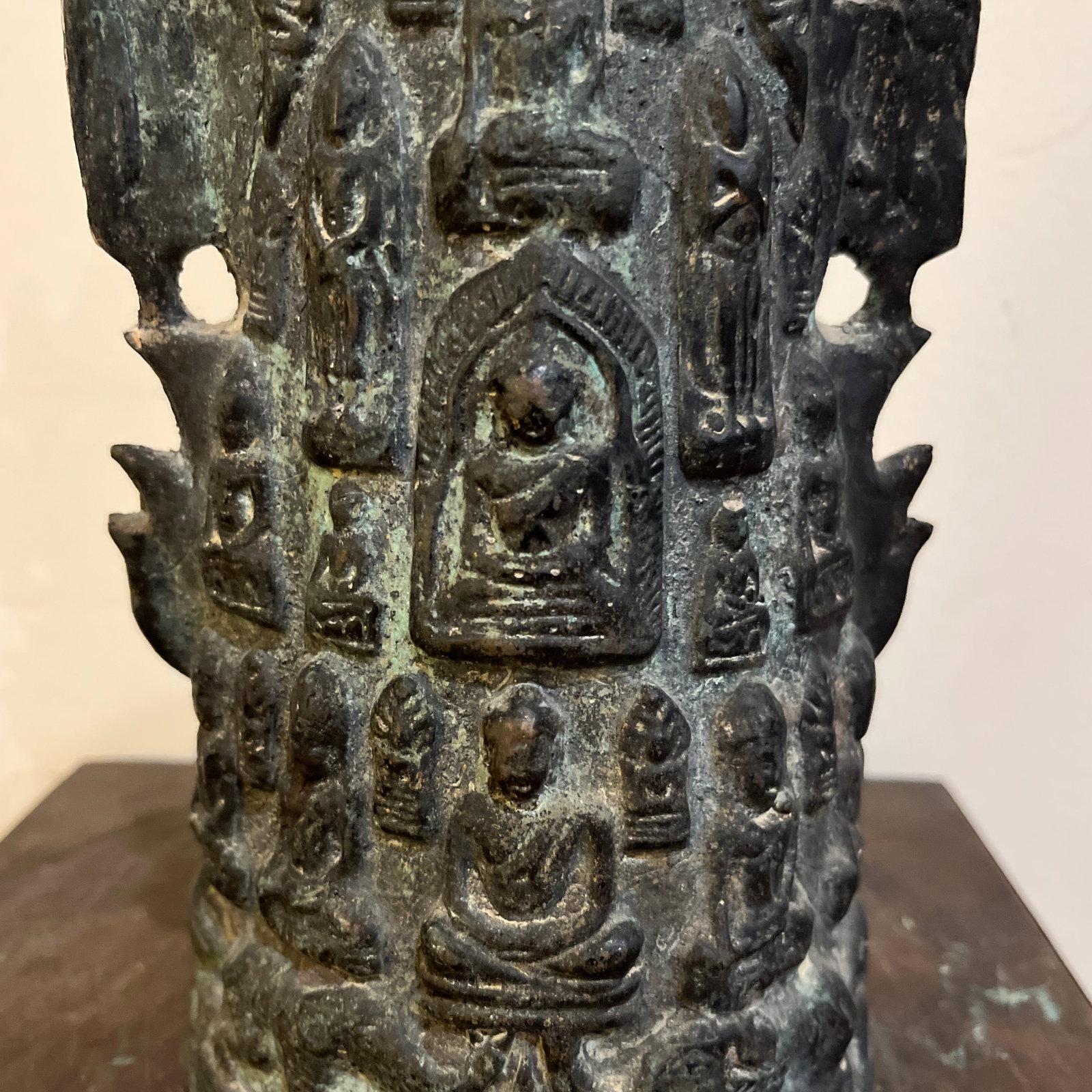 Vintage Thai Bronze Stupa Shrine With 1,000 Buddha Motif - 7