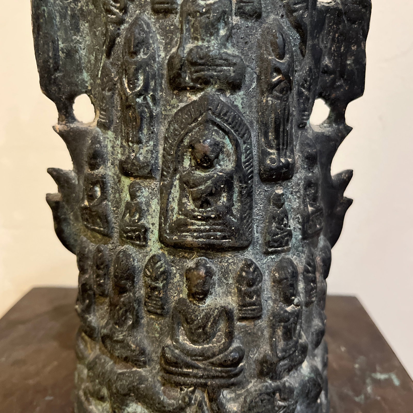 Vintage Thai Bronze Stupa Shrine With 1,000 Buddha Motif - 8