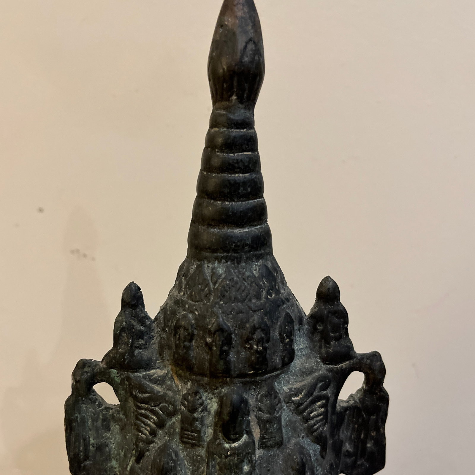Vintage Thai Bronze Stupa Shrine With 1,000 Buddha Motif - 9