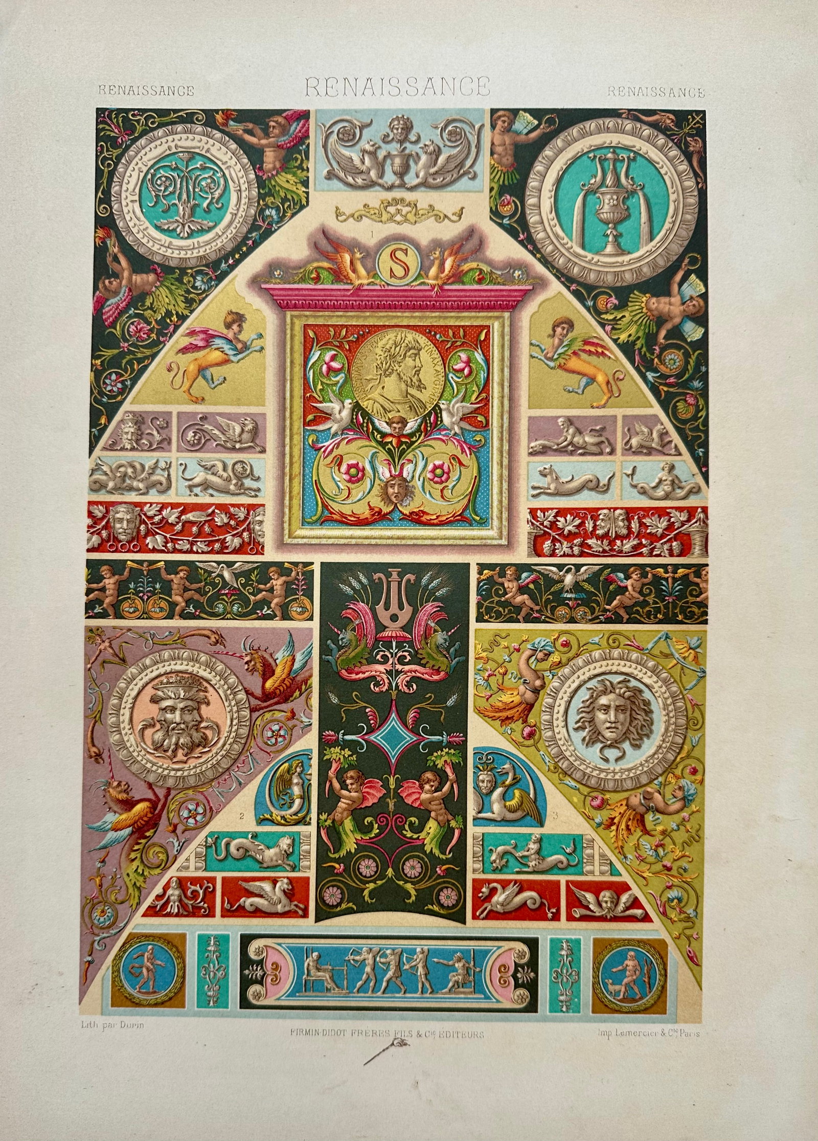 1873 Racinet l'Ornement Polychrome Chromolithographs – Renaissance Ornament Prints, Pair - 2
