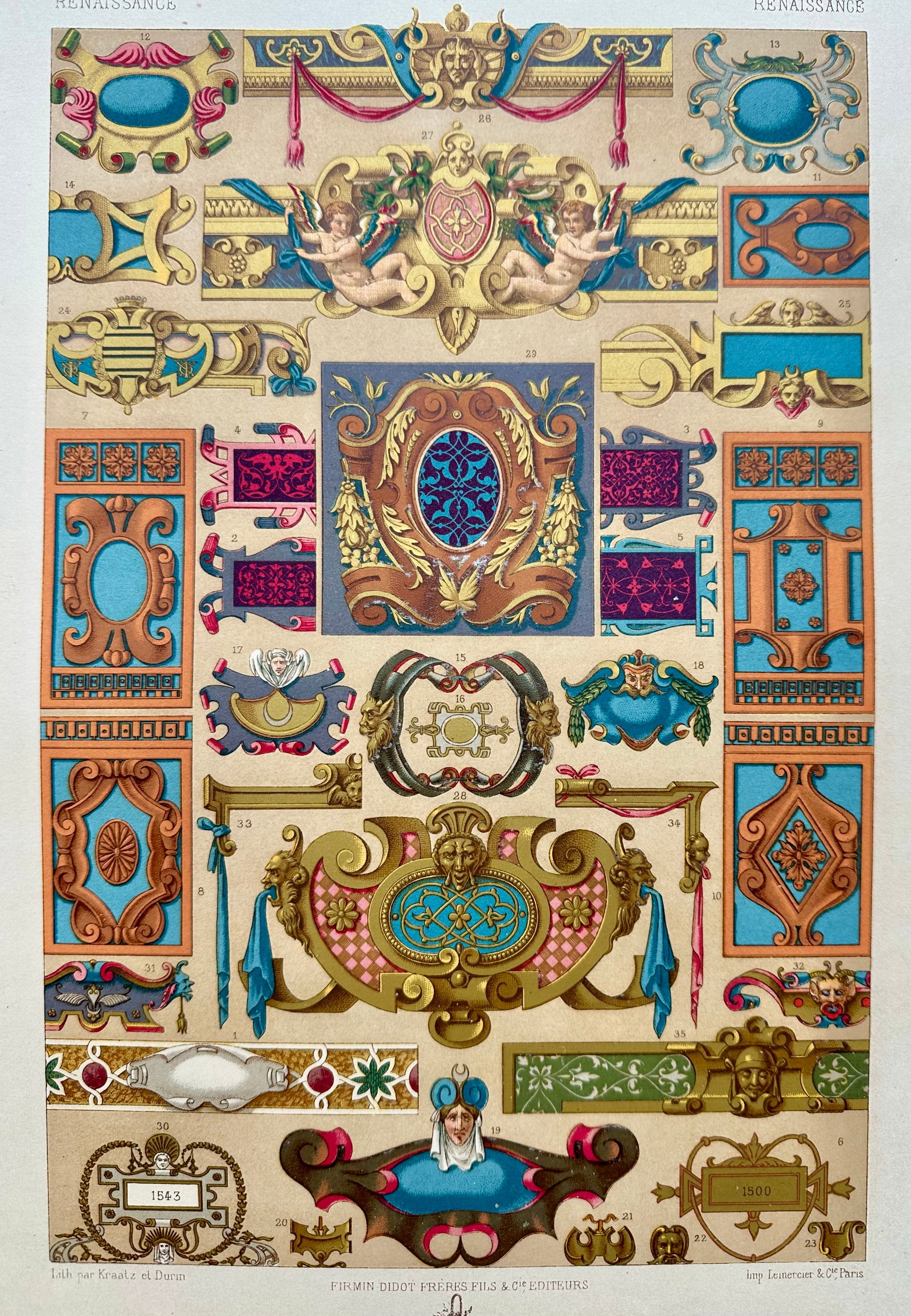 1873 Racinet l'Ornement Polychrome Chromolithographs – Renaissance Ornament Prints, Pair - 3