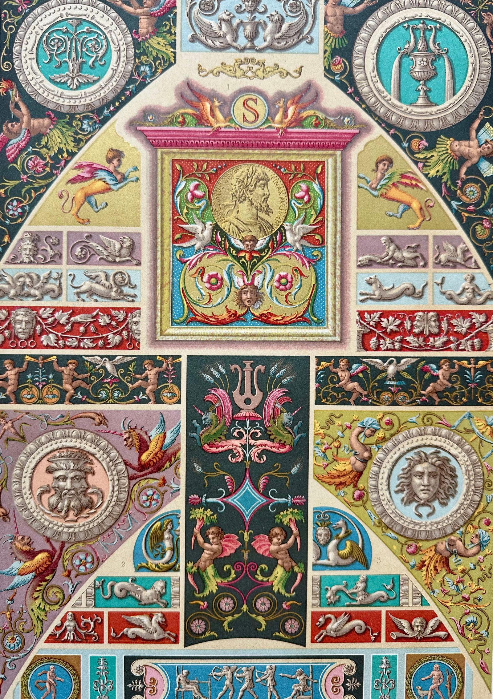 1873 Racinet l'Ornement Polychrome Chromolithographs – Renaissance Ornament Prints, Pair - 4
