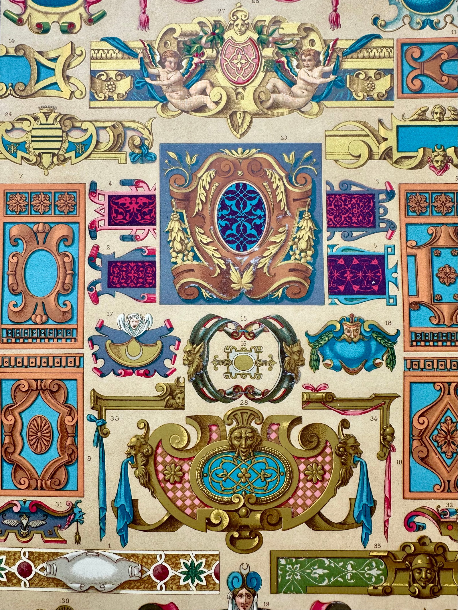 1873 Racinet l'Ornement Polychrome Chromolithographs – Renaissance Ornament Prints, Pair - 5