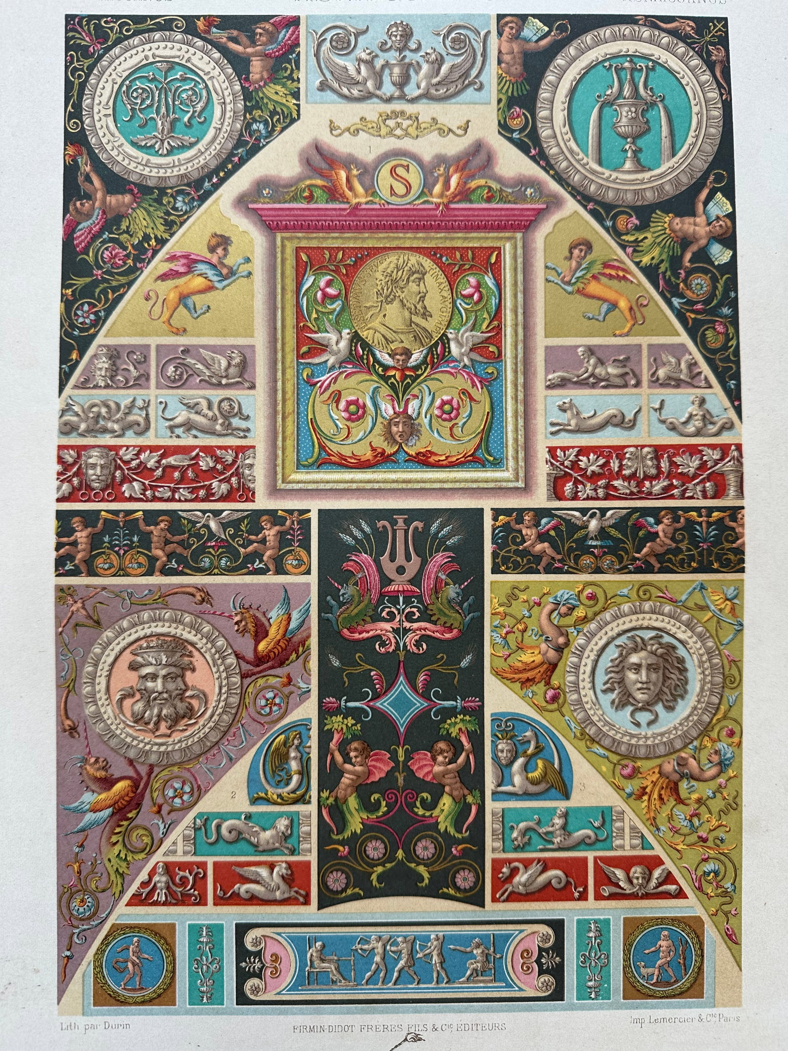 1873 Racinet l'Ornement Polychrome Chromolithographs – Renaissance Ornament Prints, Pair - 6