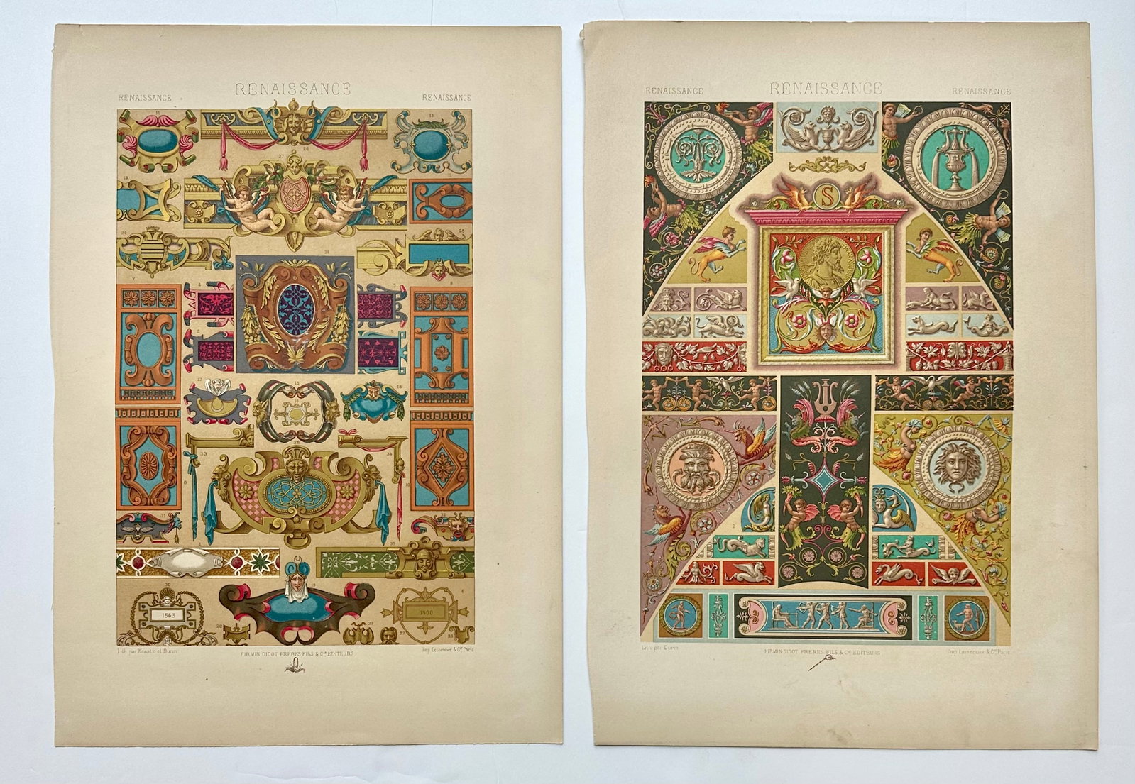 1873 Racinet l'Ornement Polychrome Chromolithographs – Renaissance Ornament Prints, Pair - 7