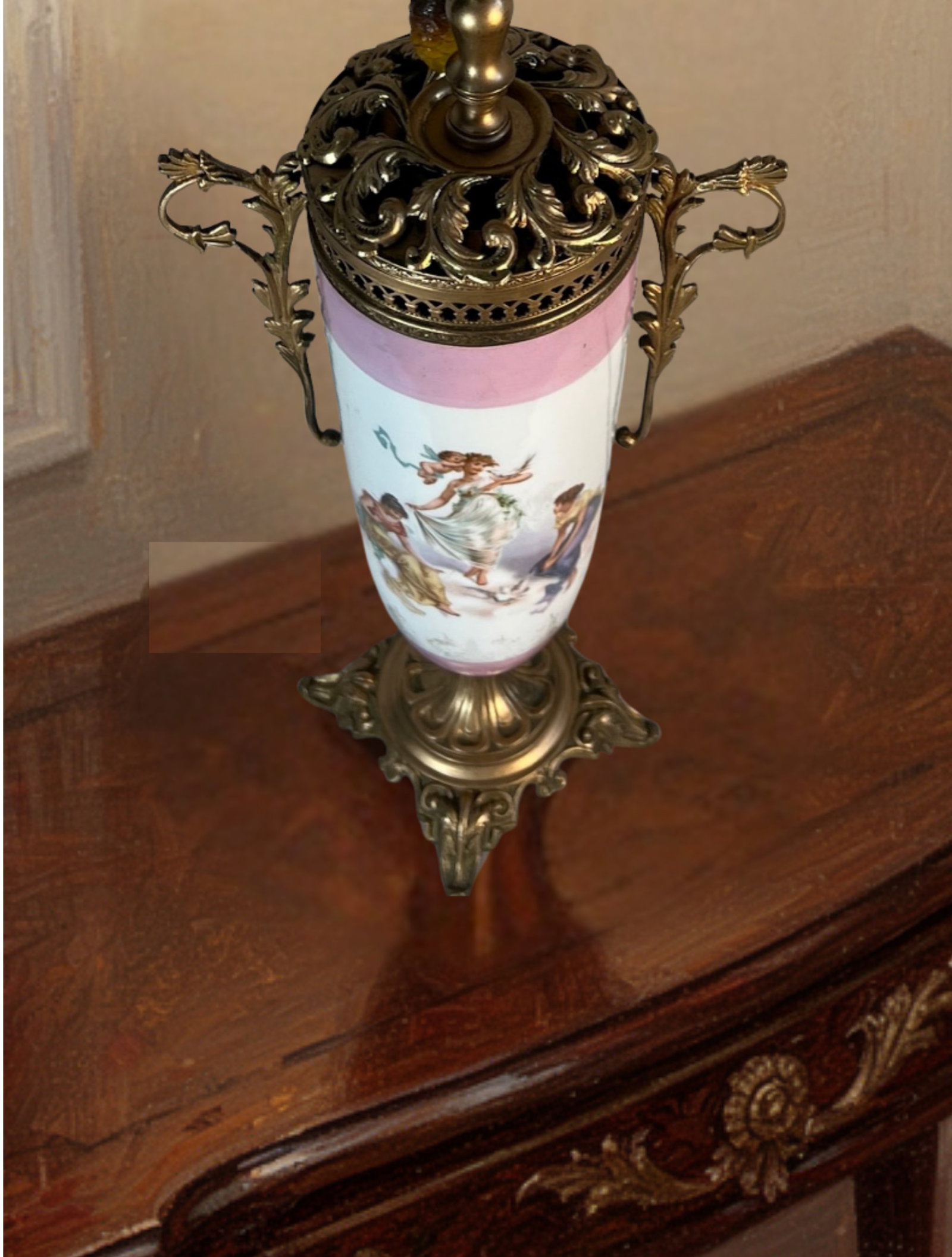 Antique Carlsbad Ormolu Porcelain Urn Table Lamp Signed Carl Larsen - 4