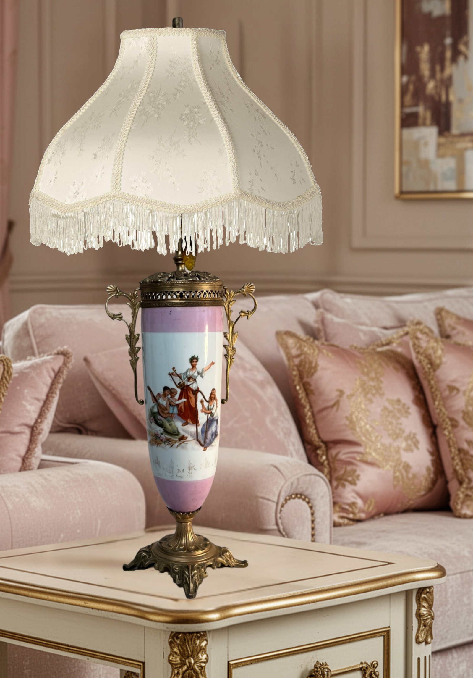 Antique Carlsbad Ormolu Porcelain Urn Table Lamp Signed Carl Larsen - 9