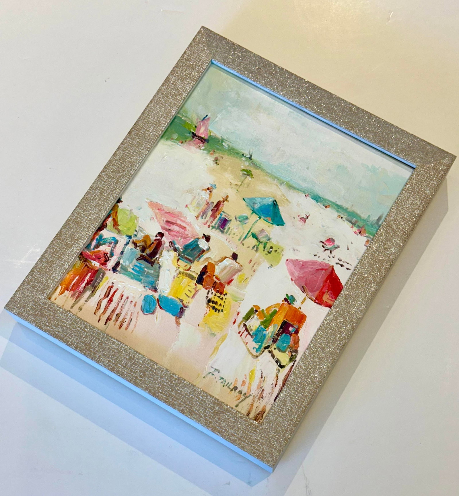 Beach Scene in Pastels, Original Painting Framed by Tailroy - 2