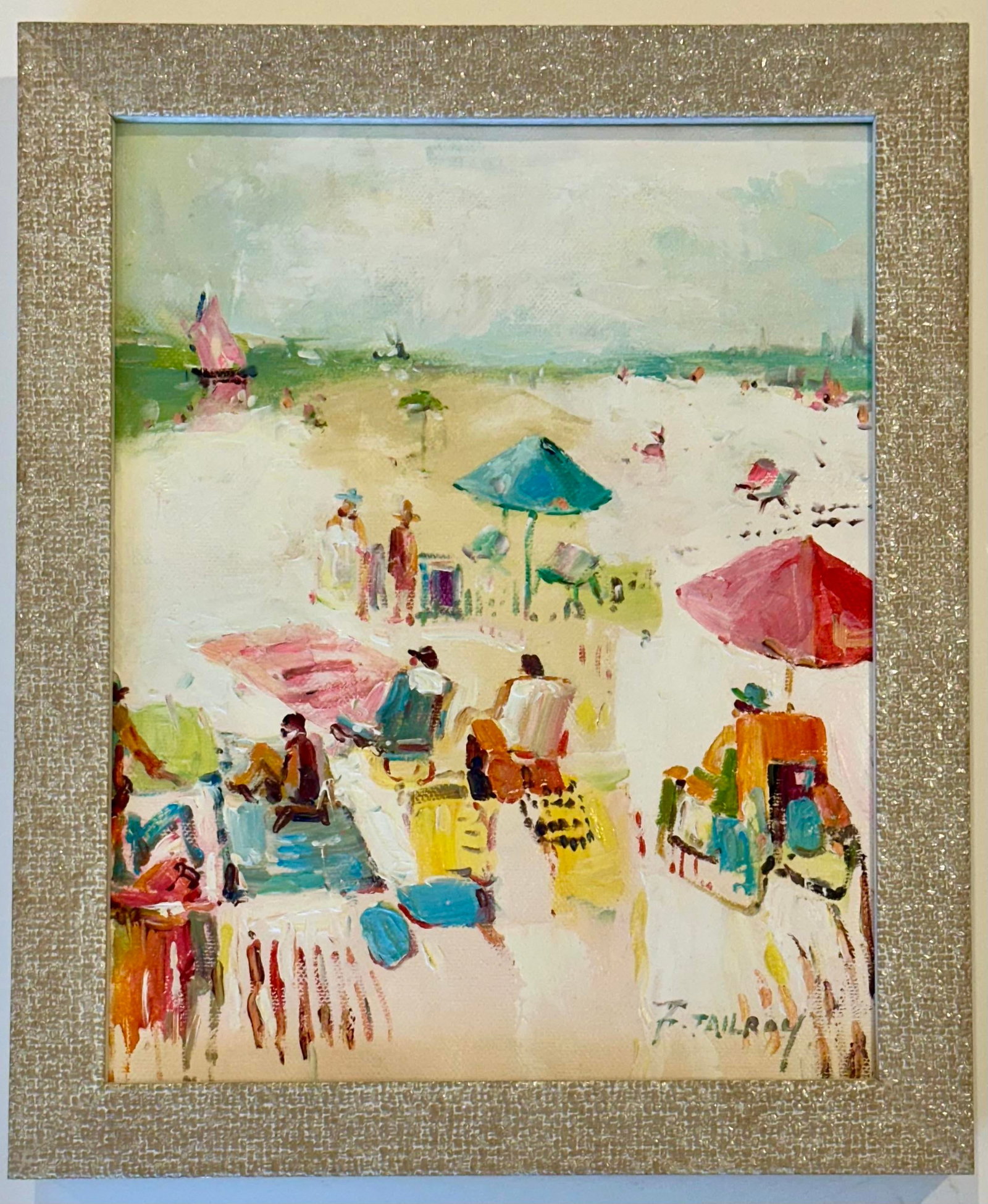 Beach Scene in Pastels, Original Painting Framed by Tailroy - 3