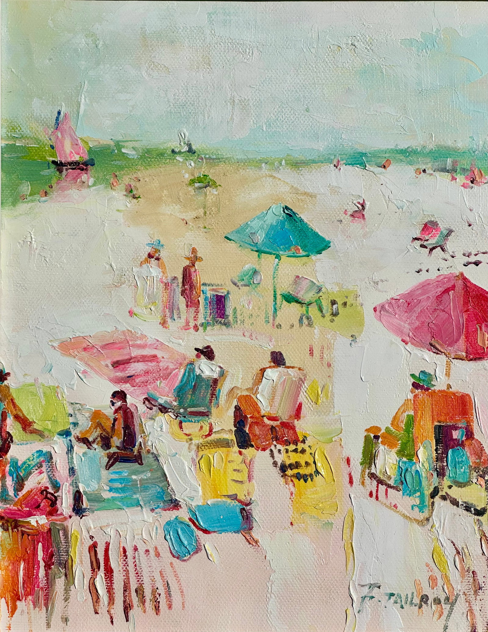 Beach Scene in Pastels, Original Painting Framed by Tailroy - 6