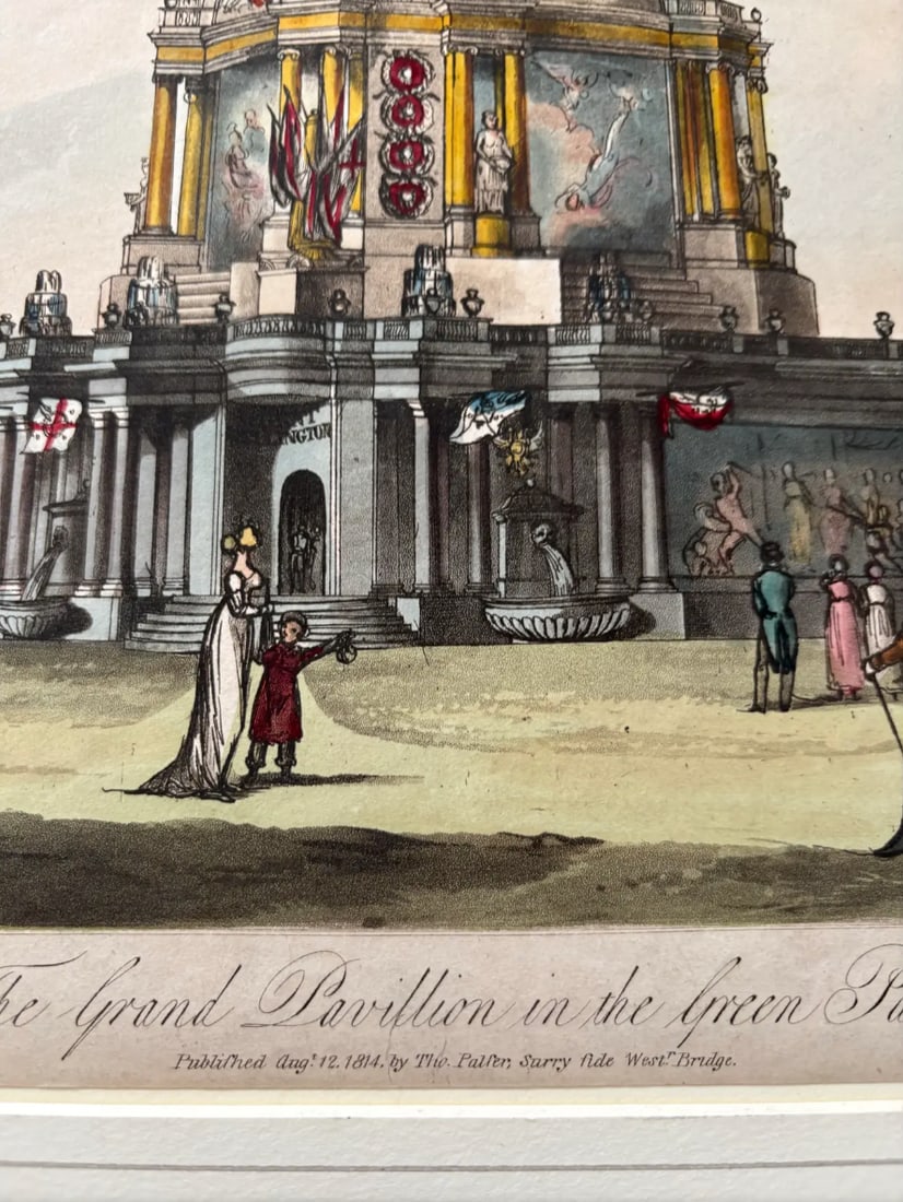 1814 Historical Hand Colored Etching of the Grand Pavilion Erected in Green Park, London - 3