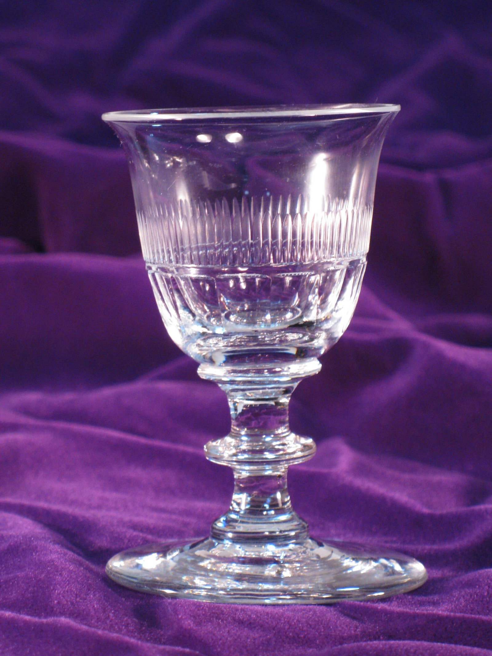 Antique Clear Stemmed Wine Glass, Handmade Mouth Blown & Cut Fluting & Panels 1820-60's - 3