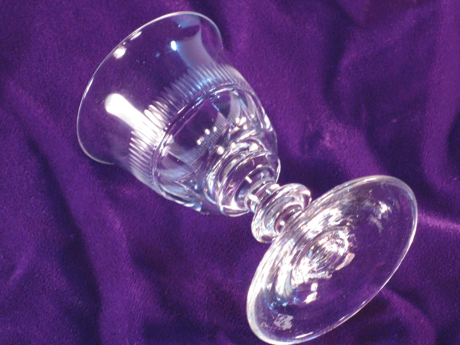 Antique Clear Stemmed Wine Glass, Handmade Mouth Blown & Cut Fluting & Panels 1820-60's - 6