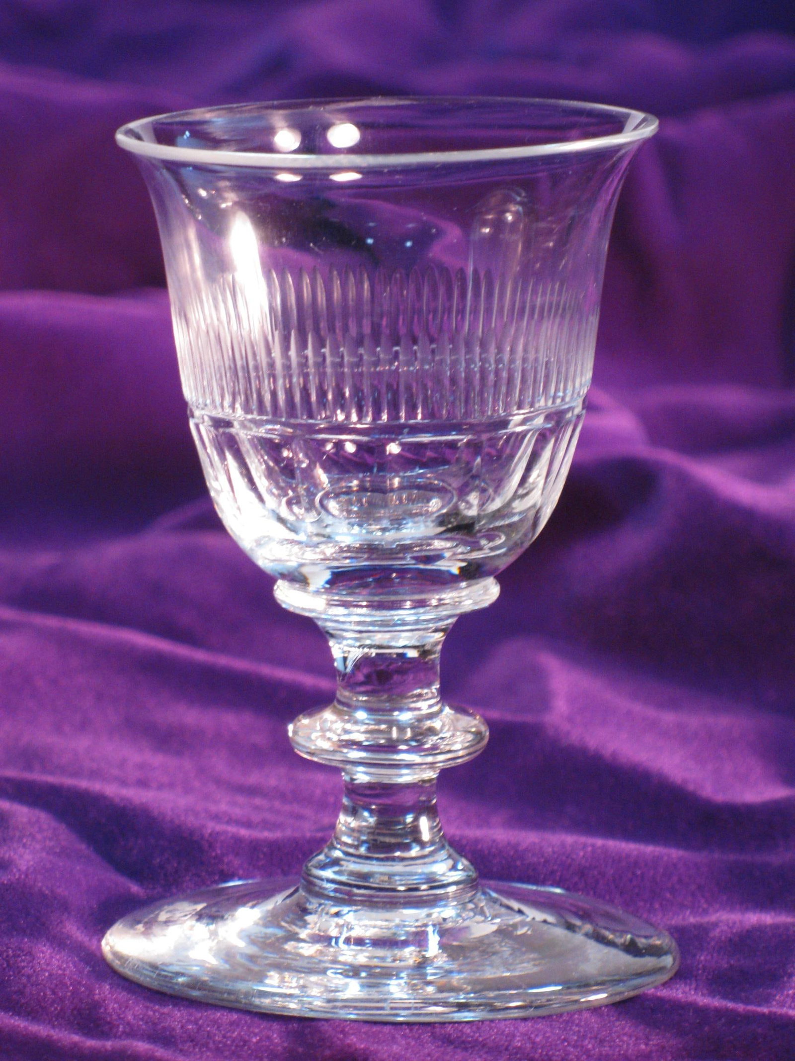Antique Clear Stemmed Wine Glass, Handmade Mouth Blown & Cut Fluting & Panels 1820-60's - 7