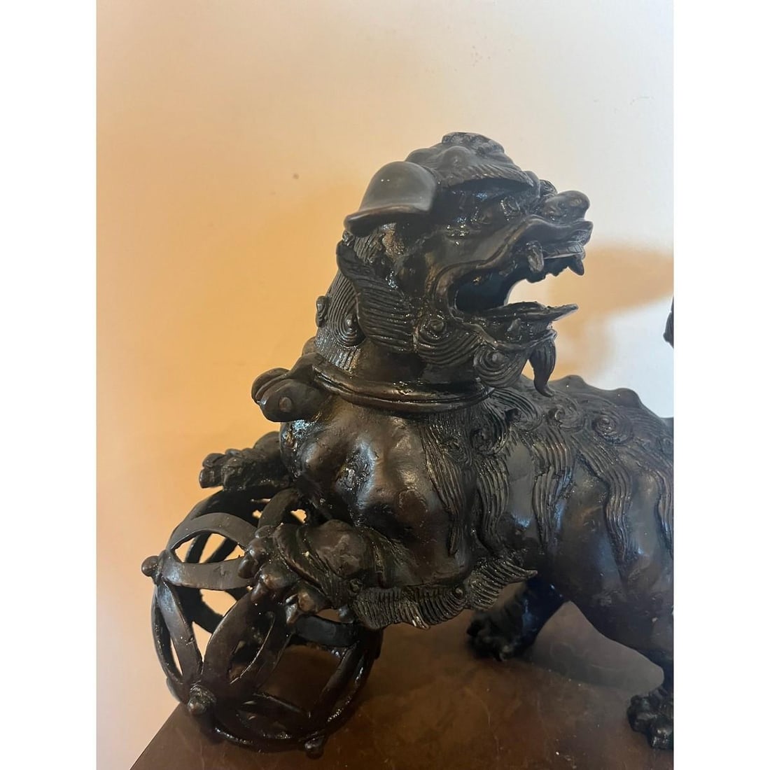 Antique Chinese Bronze Foo Dog Censer 9"H Heavy 6.5lb Guardian Lion Sculpture - 12