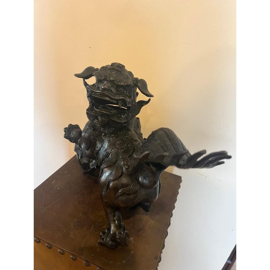 Antique Chinese Bronze Foo Dog Censer 9"H Heavy 6.5lb Guardian Lion Sculpture - 13