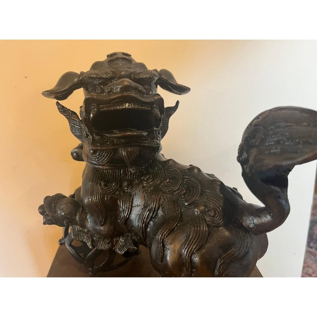 Antique Chinese Bronze Foo Dog Censer 9"H Heavy 6.5lb Guardian Lion Sculpture - 15