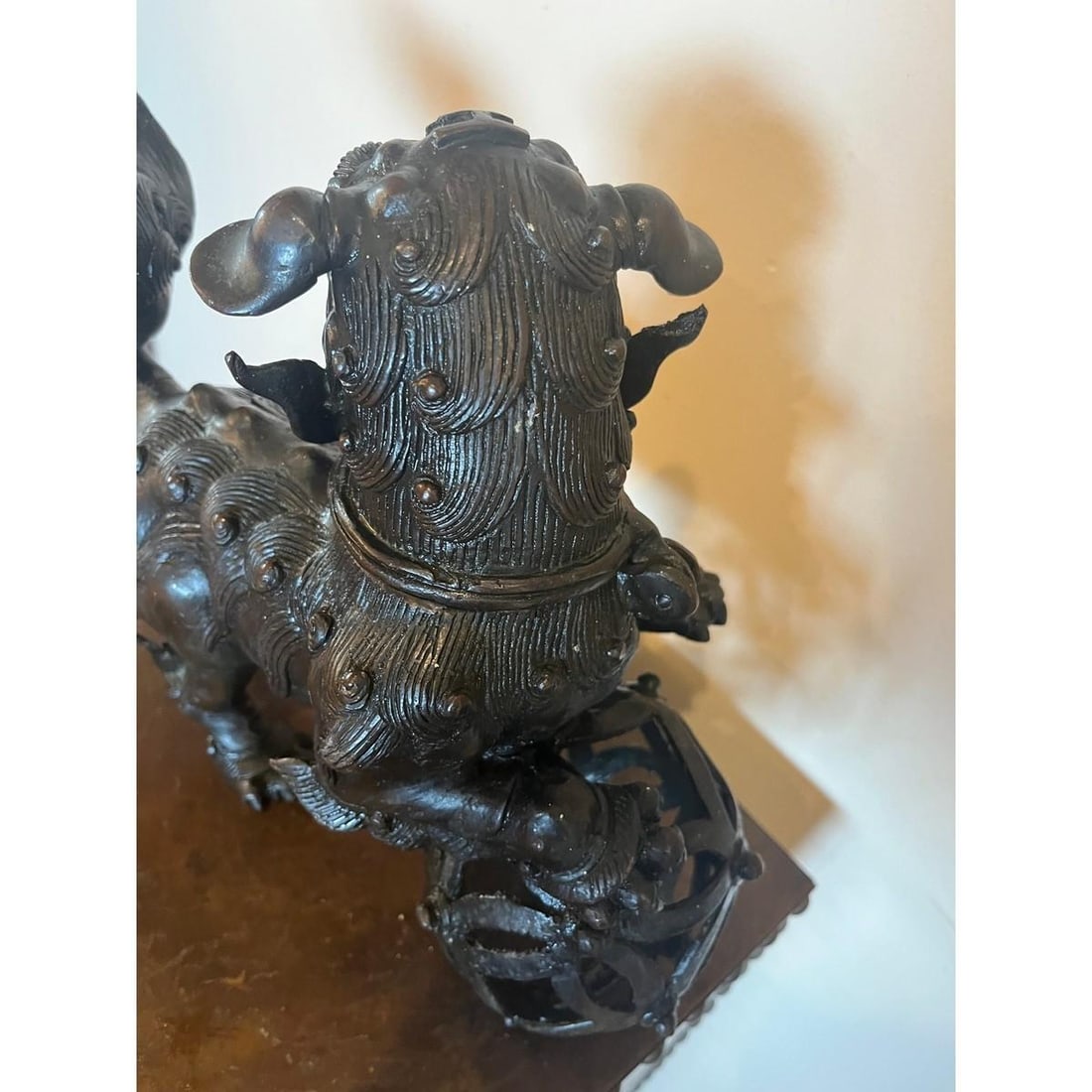 Antique Chinese Bronze Foo Dog Censer 9"H Heavy 6.5lb Guardian Lion Sculpture - 3