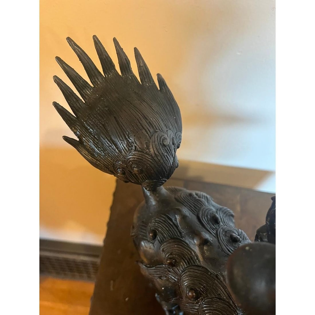 Antique Chinese Bronze Foo Dog Censer 9"H Heavy 6.5lb Guardian Lion Sculpture - 4