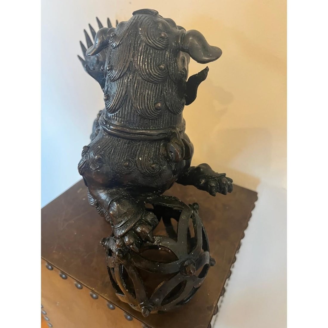 Antique Chinese Bronze Foo Dog Censer 9"H Heavy 6.5lb Guardian Lion Sculpture - 5