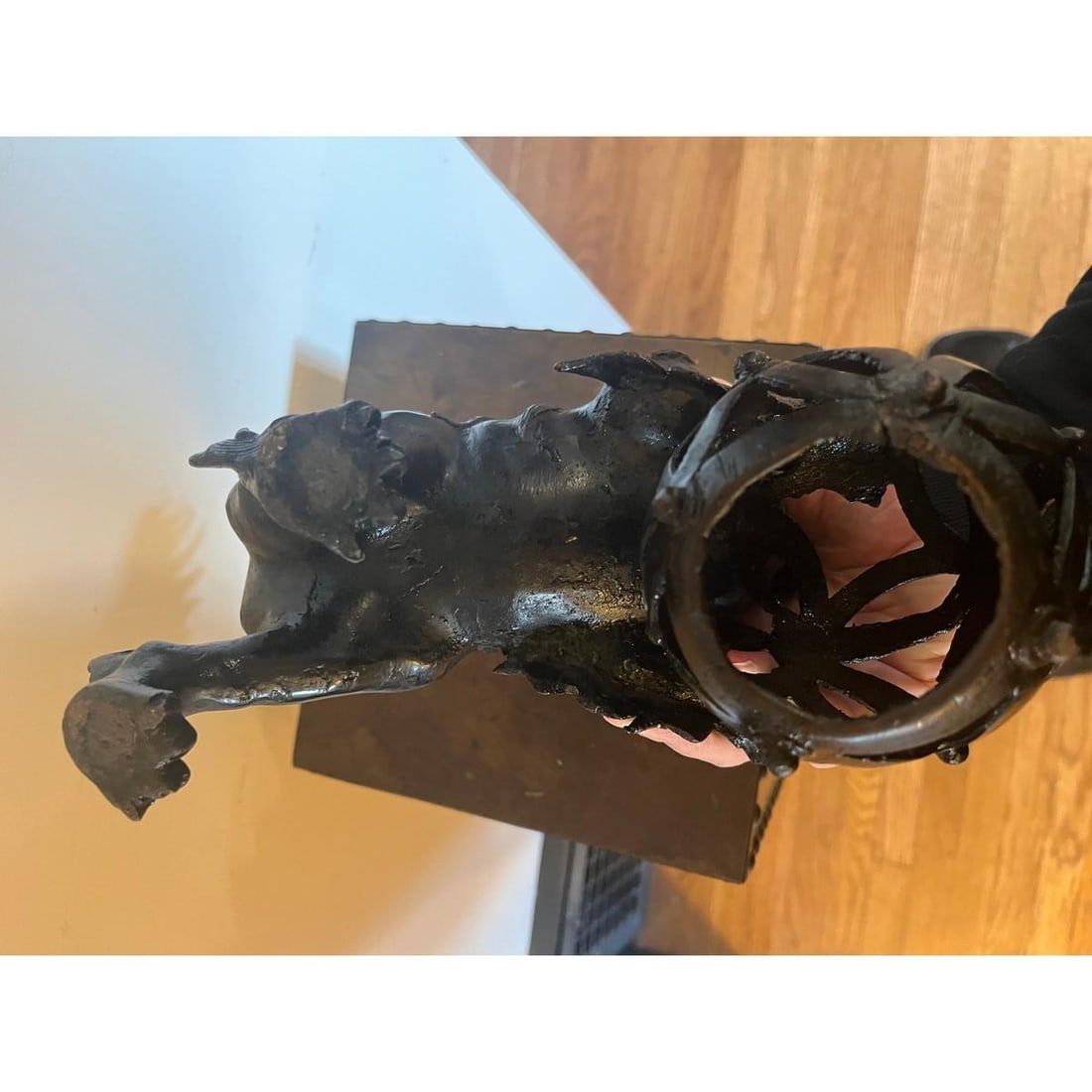 Antique Chinese Bronze Foo Dog Censer 9"H Heavy 6.5lb Guardian Lion Sculpture - 7