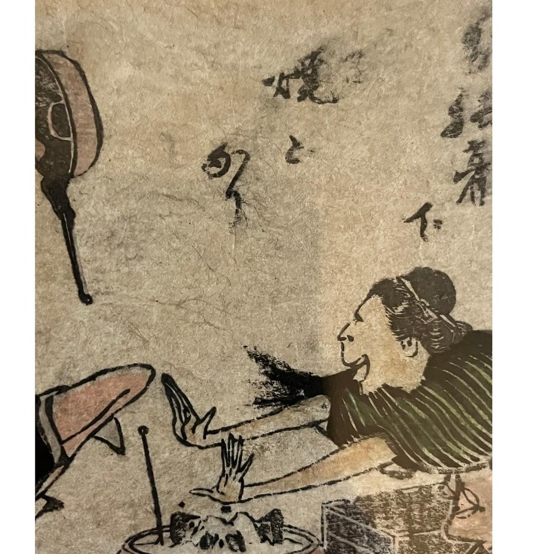 Antique 19thC Japanese Woodblock Print Toba-e Humorous Scene Hokusai Style - 6