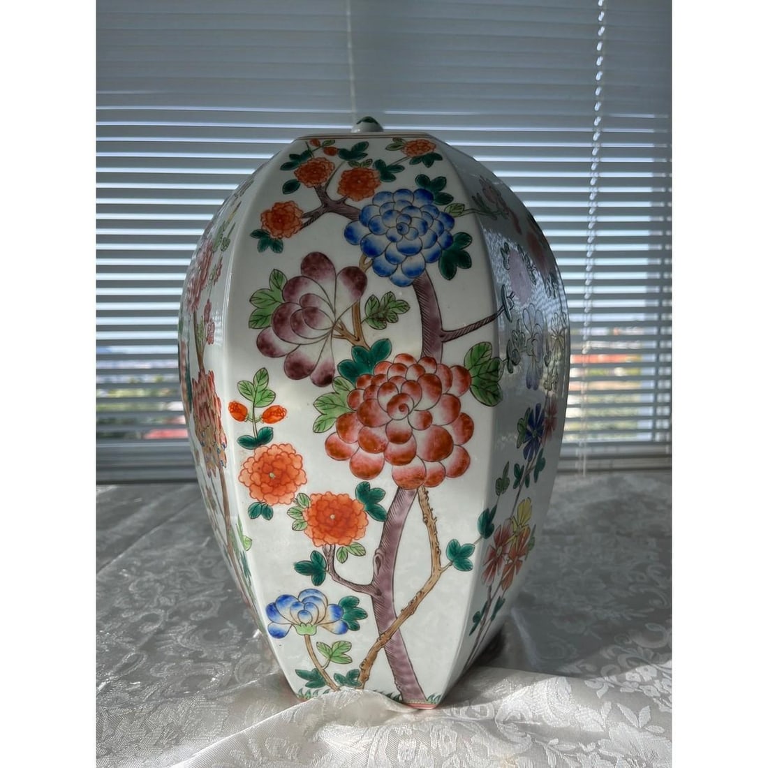 Vintage 14Â” Chinese Famille Rose Hexagonal Ginger Jar Peony Millefleurs - 2