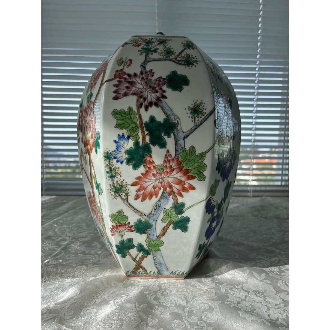 Vintage 14Â” Chinese Famille Rose Hexagonal Ginger Jar Peony Millefleurs - 4