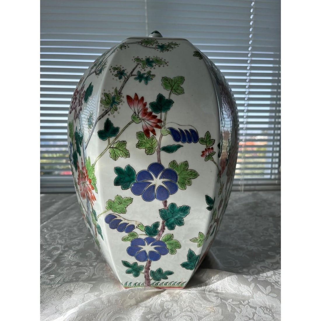 Vintage 14Â” Chinese Famille Rose Hexagonal Ginger Jar Peony Millefleurs - 5