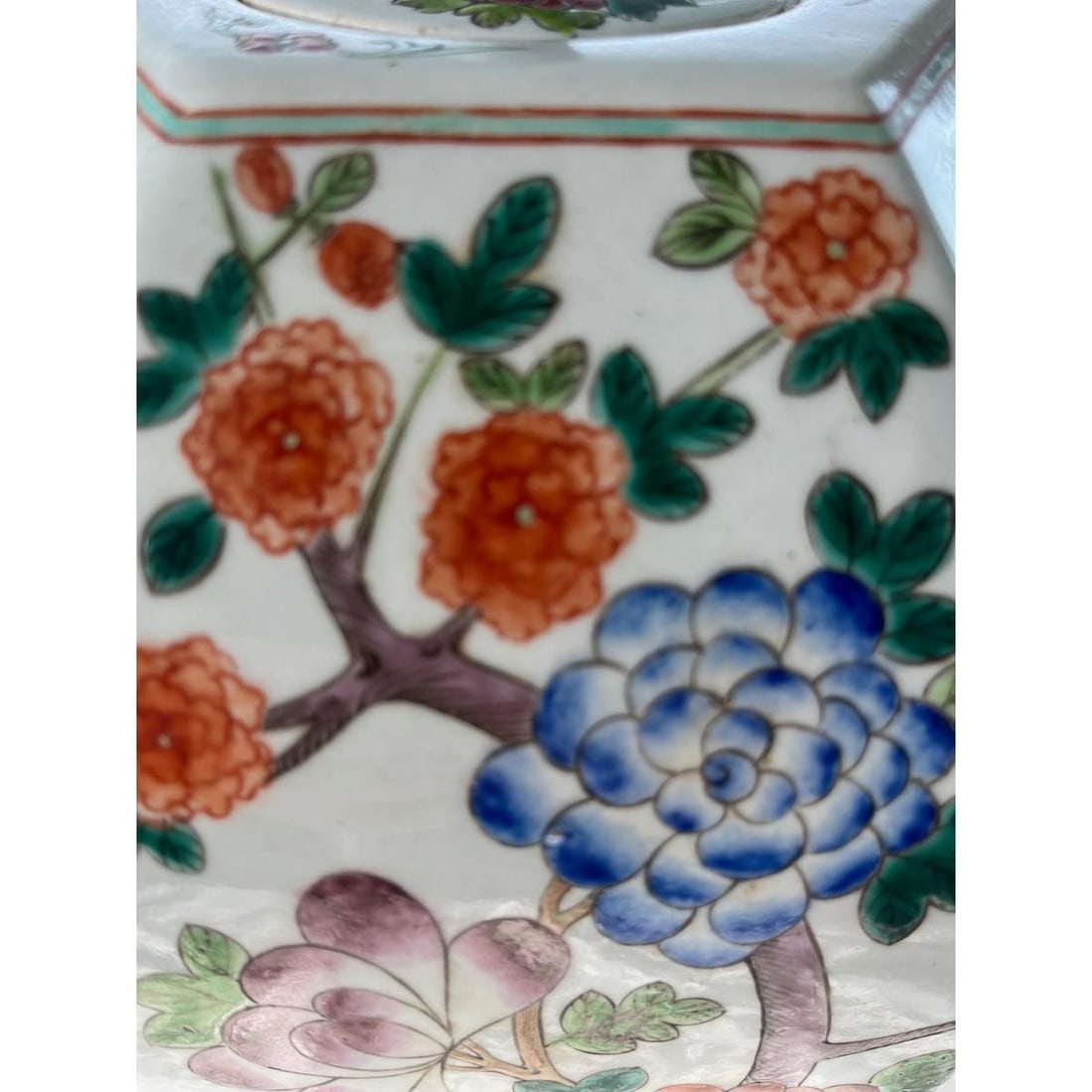 Vintage 14Â” Chinese Famille Rose Hexagonal Ginger Jar Peony Millefleurs - 7