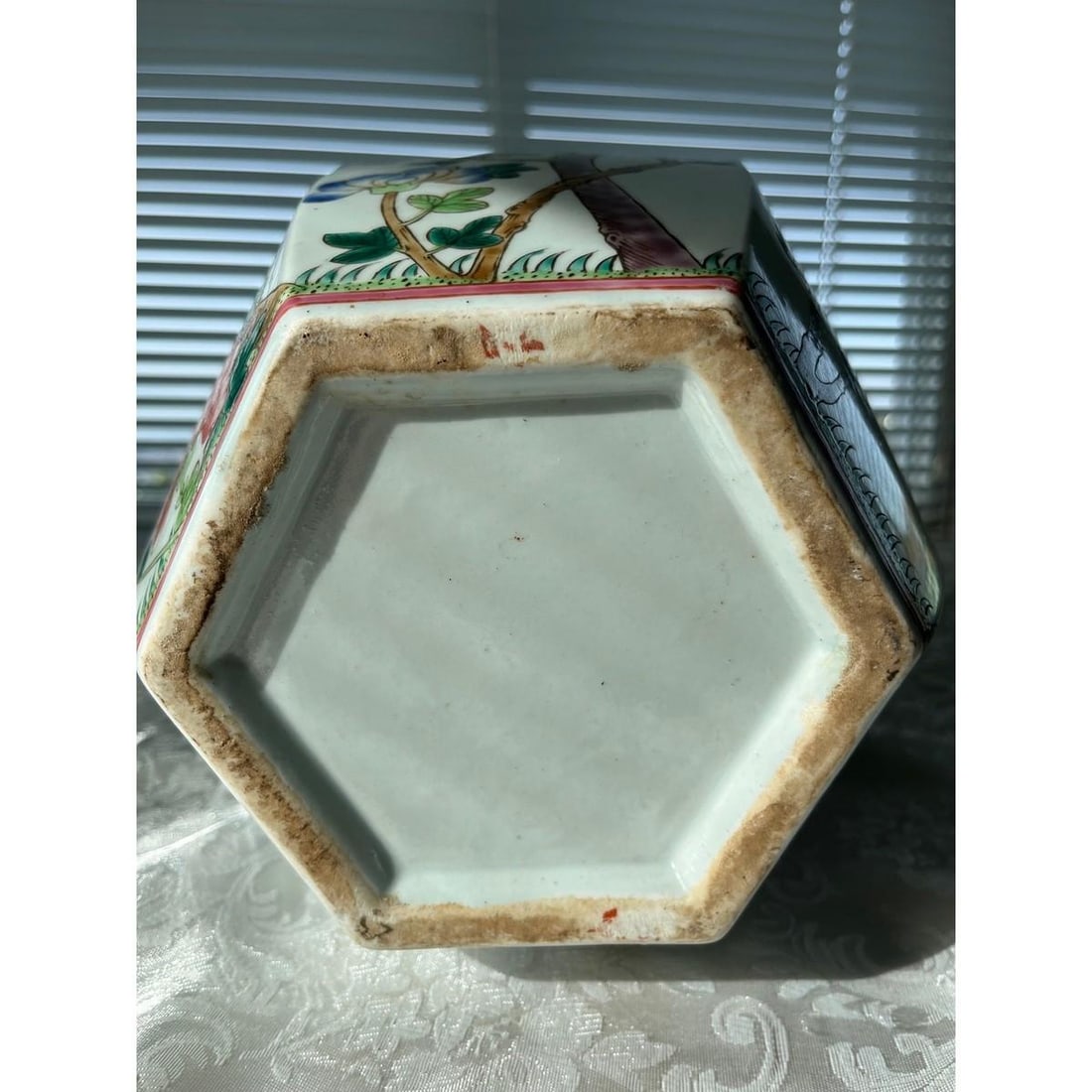 Vintage 14Â” Chinese Famille Rose Hexagonal Ginger Jar Peony Millefleurs - 8