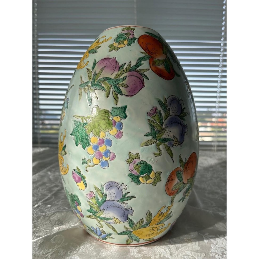 Vintage Chinese Famille Rose Porcelain Egg Vase - Hundred Fruits 11" Large - 2