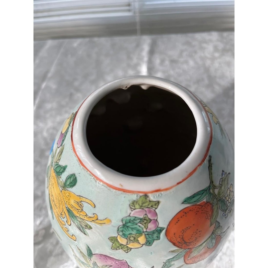 Vintage Chinese Famille Rose Porcelain Egg Vase - Hundred Fruits 11" Large - 3
