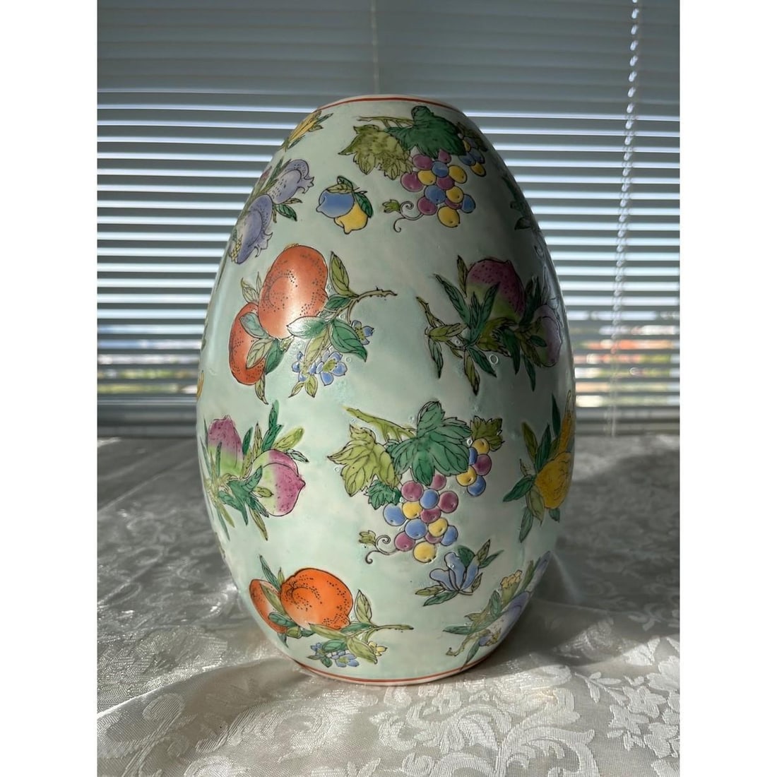 Vintage Chinese Famille Rose Porcelain Egg Vase - Hundred Fruits 11" Large - 4