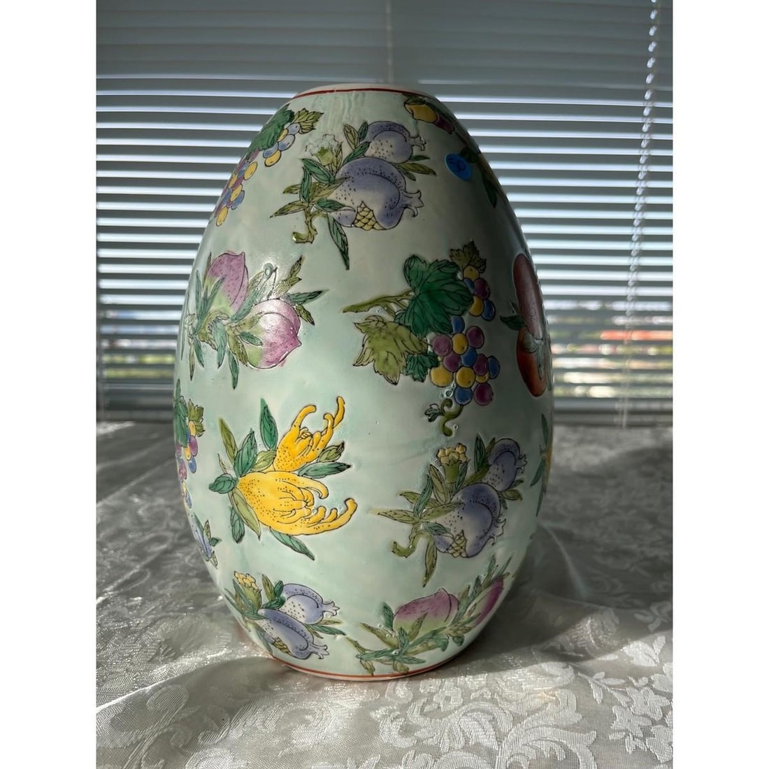 Vintage Chinese Famille Rose Porcelain Egg Vase - Hundred Fruits 11" Large - 5