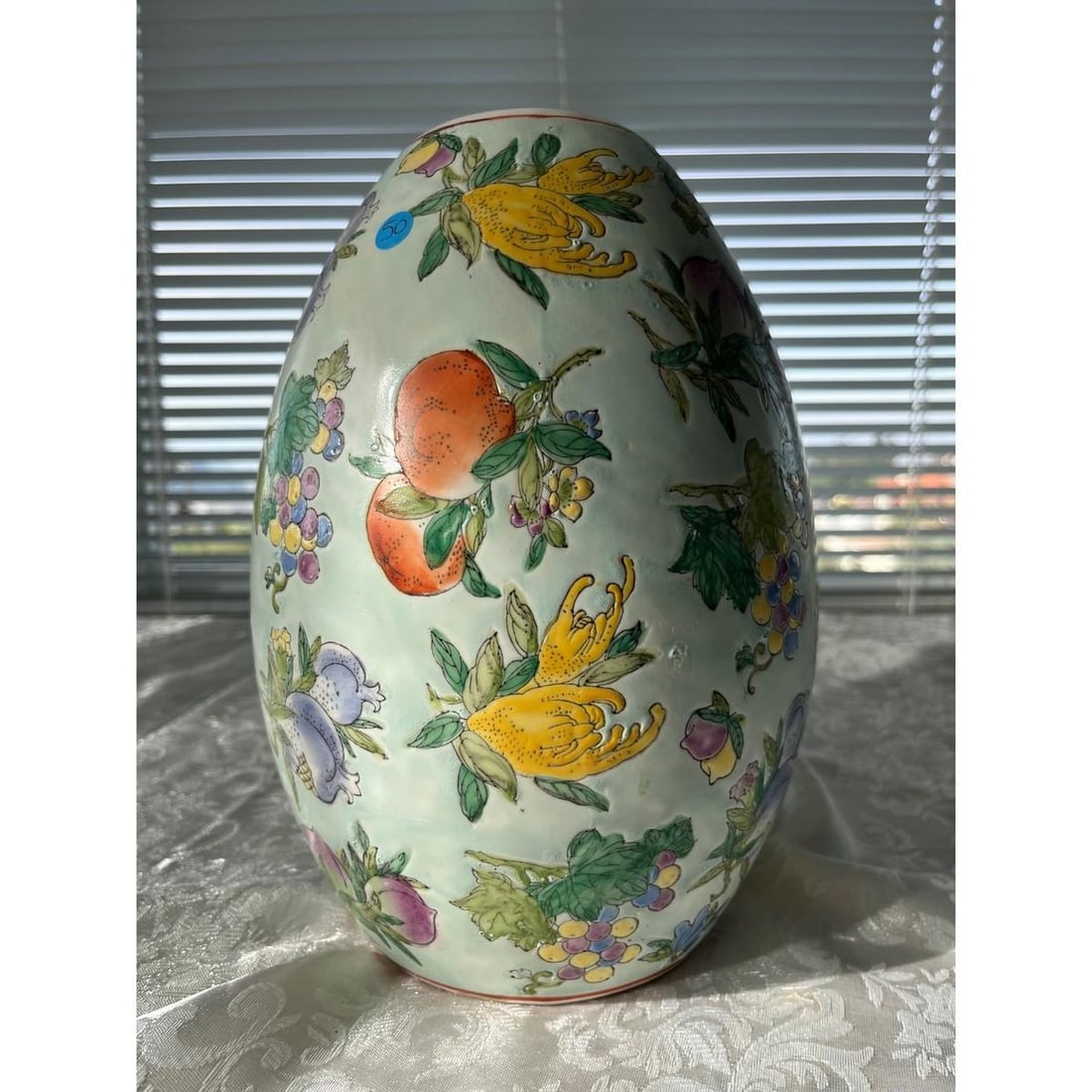 Vintage Chinese Famille Rose Porcelain Egg Vase - Hundred Fruits 11" Large - 6