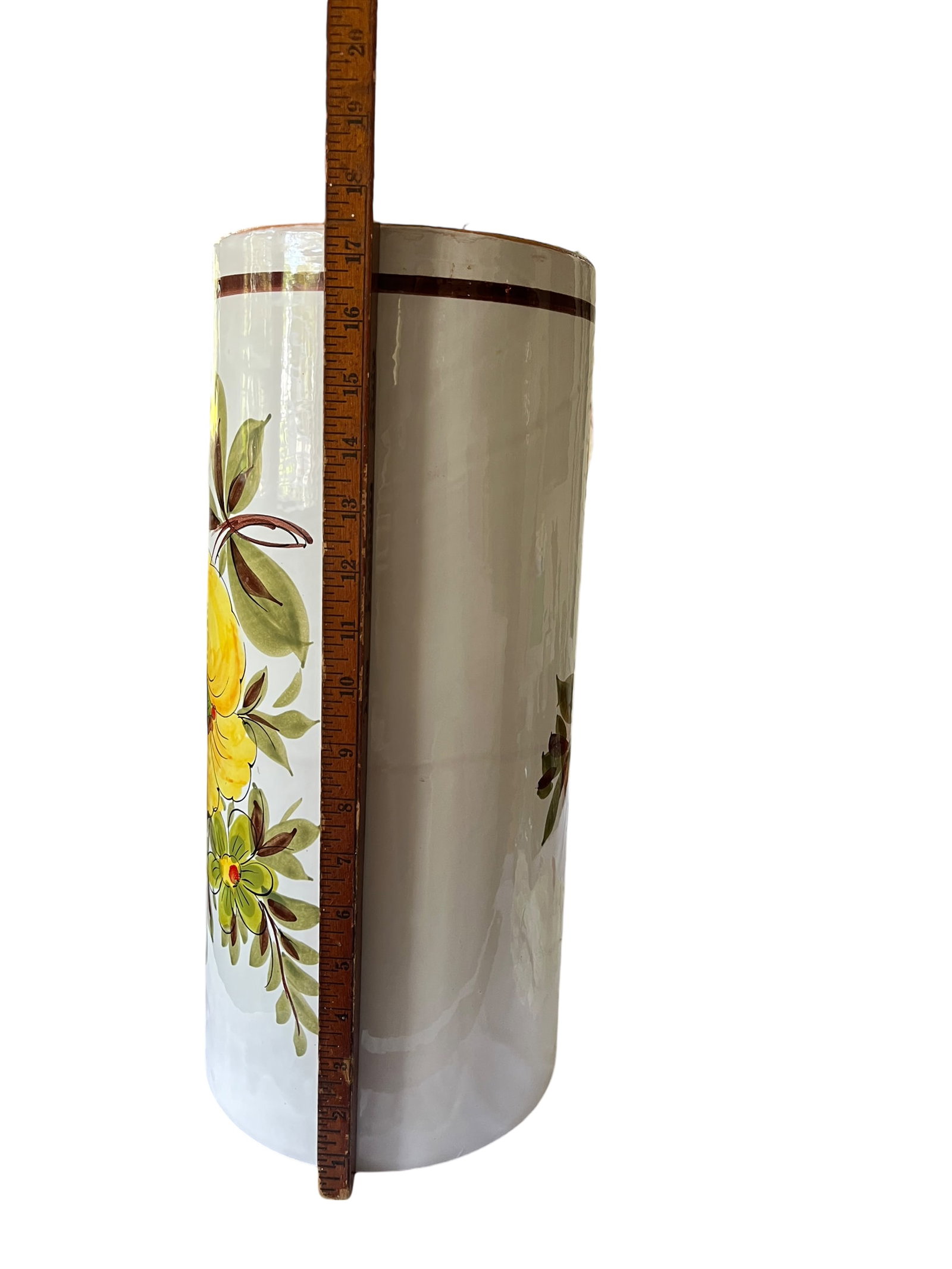 Vintage Italian Hand-Painted Ceramic, Umbrella Stand / Floor Vase in the Deruta / Faenza Tradition ( - 11