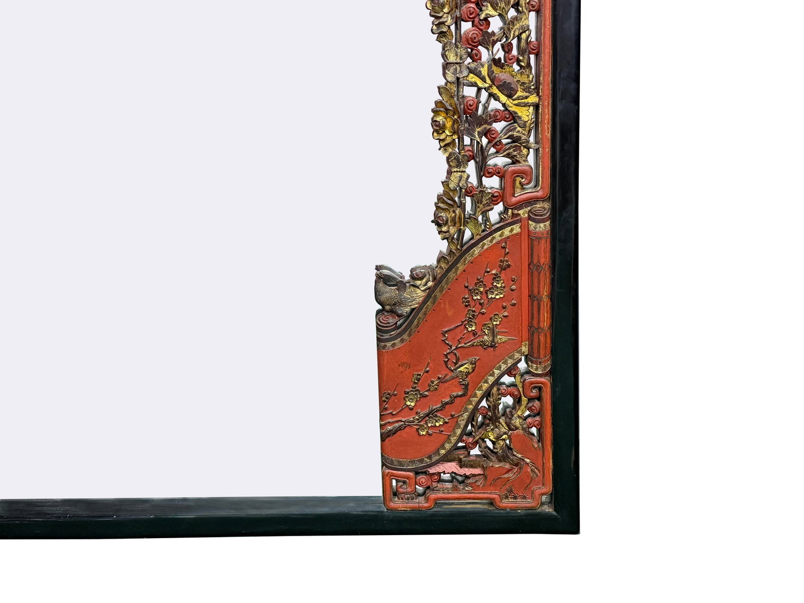 85" X 71" Chinese Red Golden Relief Carving Wood Frame Wall Mirror - 6