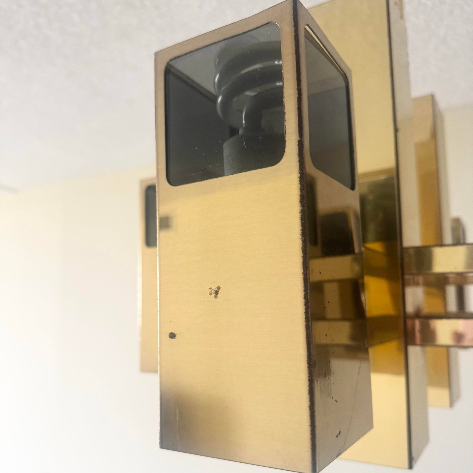 Mid Century Modern Brass Finish and Smoked Lucite Chandelier by Robert Sonneman - 10