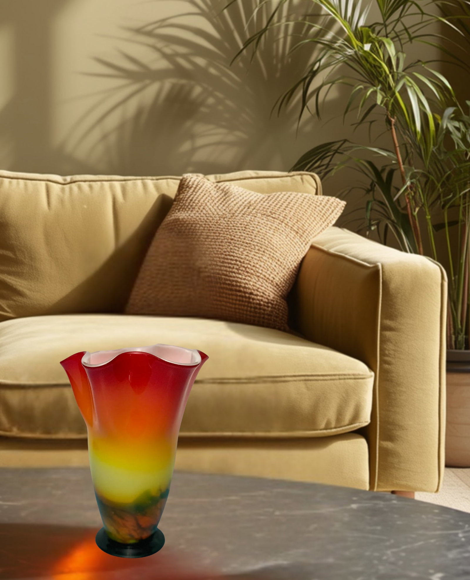Murano Sunburst of Colors Art Glass Fazzoletto Vase - 15
